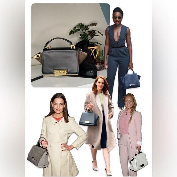 ZAC Zac Posen Eartha Top Handle Leather & Suede Satchel Cream Black Tan - Picture 2 of 15